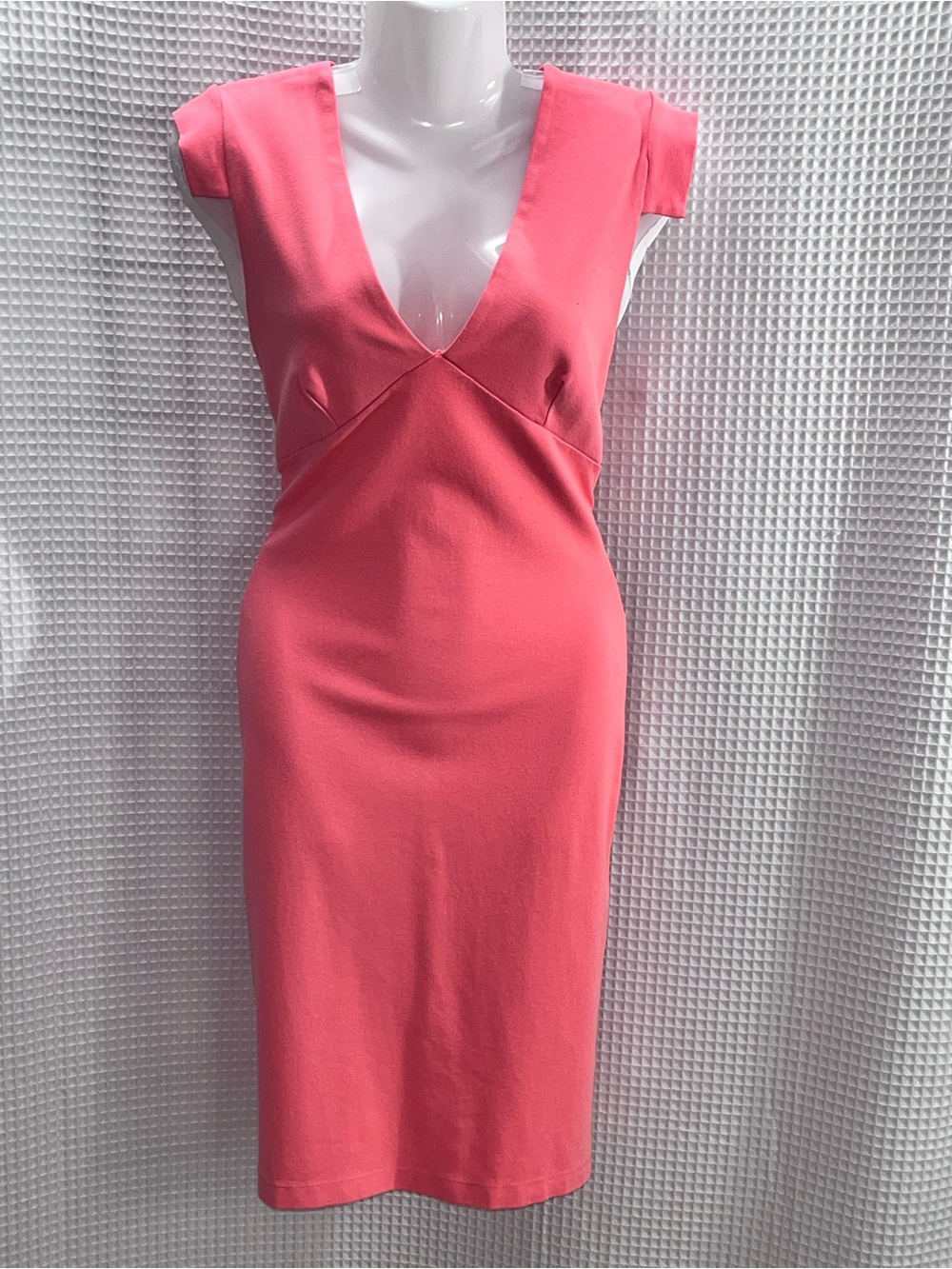 Vijo Couture Pink Plunging V-Neck Midi Bodycon Sheath Dress size large